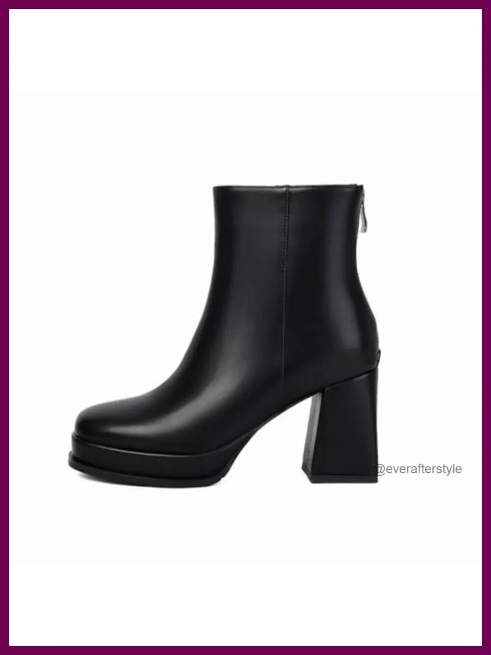 Chunky Platform Ankle Booties Square Toe Block Heel Zipper Faux Leather